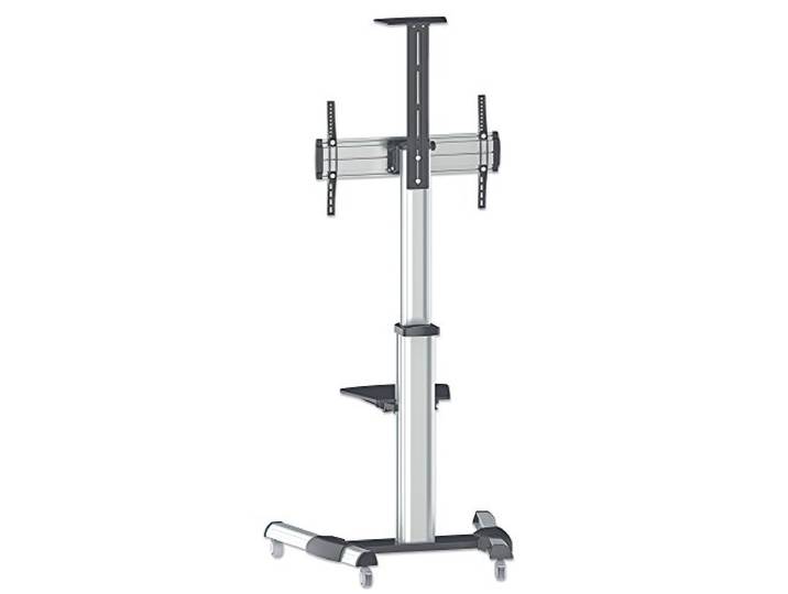 Manhattan 461245 Universal Multimedia TV-Ständer auf Rollen für Bildschirme 37 bis 70 ( bis zu 50 kg Kamerahalterung und AV-Fachboden abnehmbar ) schwarz silber