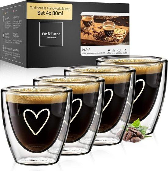 WAN Dubbelwandige espresso glazen set van 4, 80 ml, Transparant