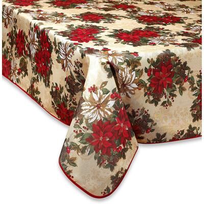 Violet Linen European Christmas Poinsettia Garden Pattern Tablecloth