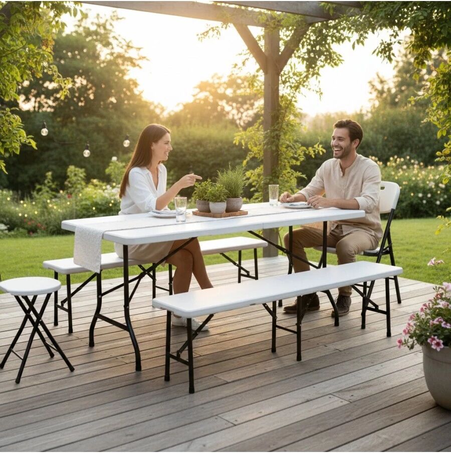 EuroGarden TAVOLO PIEGHEVOLE  BIANCO IN PE 180x74x74CM