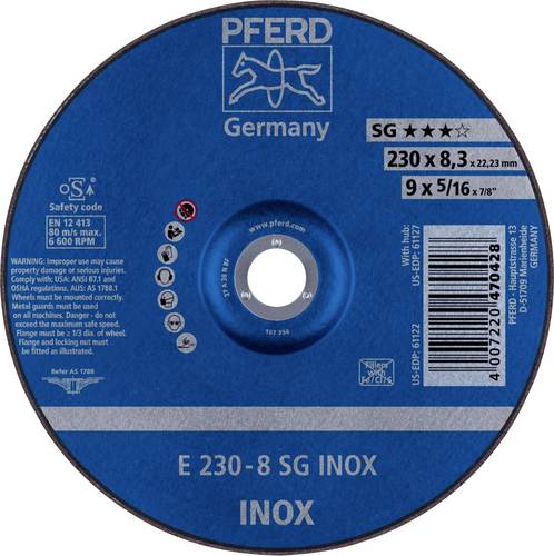 PFERD TOOLS 62223832 E 230-8 SG INOX Schruppscheibe gekröpft Durchmesser 230mm Bohrungs-Ø 22.23mm Edelstahl 10St.