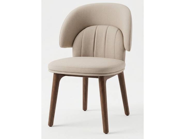 JVmoebel Esszimmerstuhl Majestätischer Esszimmerstuhl Beige Stoff Polsterstuhl Weißeiche Beine (Einzelstück, 1 St), Bequeme Polsterung