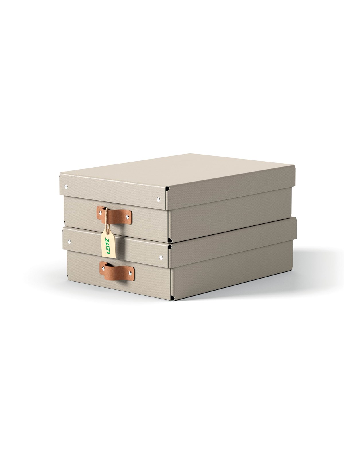 Leitz Puro Aufbewahrungsbox mit Deckel, mittelgroß & flach, 8L, 100% recycelter Karton, 2er-Pack, Beige