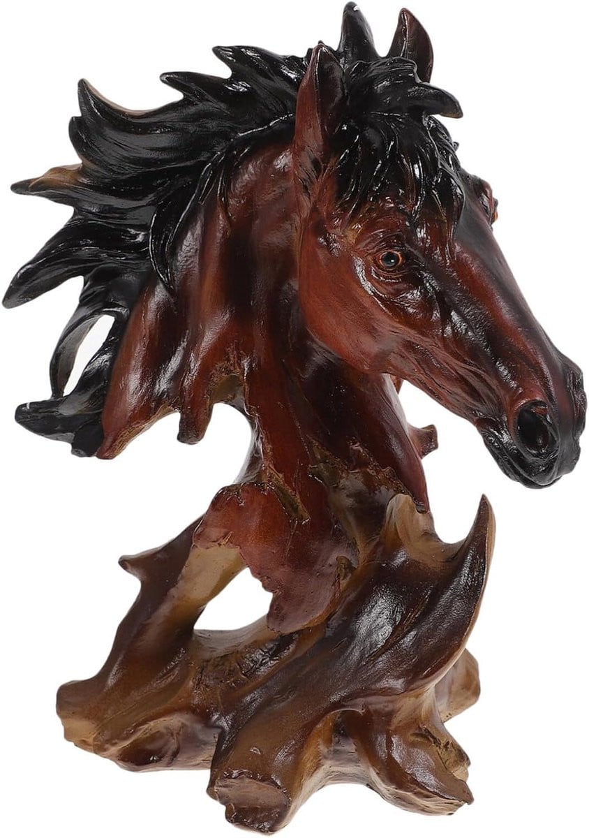 Levensgetrouw Paardenhoofd Sculptuur - Paardenbeeld Decoratie voor op tafel - 27 x 21.5 cm