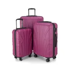 SUITLINE - 3er Koffer-Set Hartschalenkoffer Trolley, TSA, S M & L, Magenta