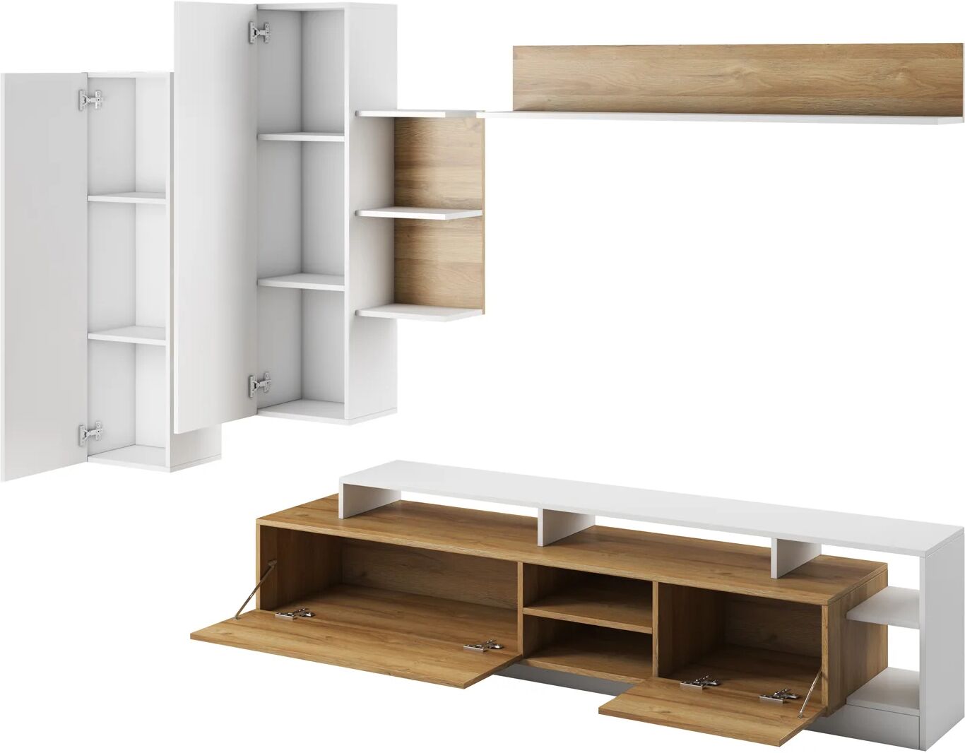 garneroarredamenti Parete attrezzata 260x190h cm soggiorno moderna rovere bianco opaco Blob