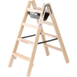MUNK Stehleiter 33808, beidseitig begehbar, aus Holz, bis 150kg, mit 2 x 4 Stufen