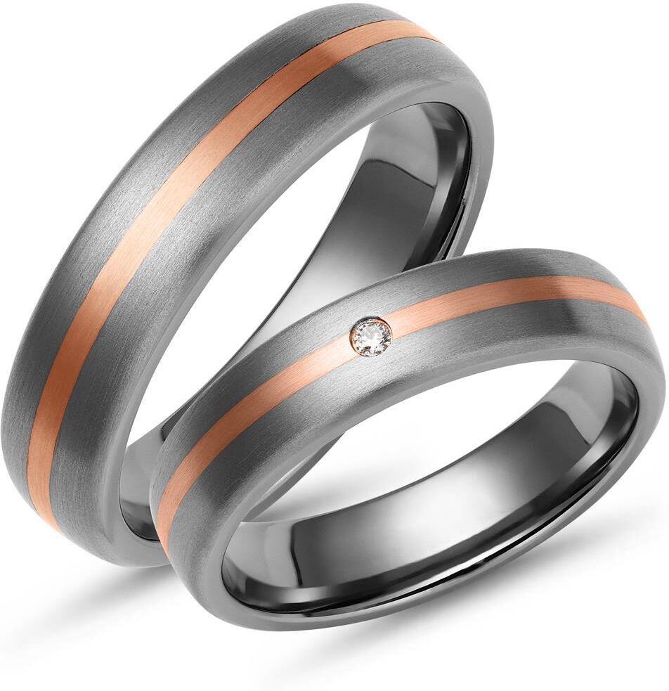 Unique Trauringe Titan Eheringe Gold Einlage silber-rosé