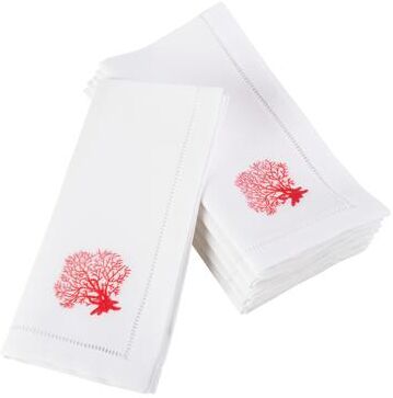 Saro Lifestyle Embroidered Coral Hemstitched Cotton Napkin (Set of 6)