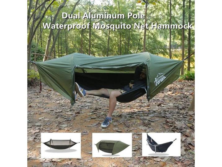 Hamac moustiquaire tunnel 3-en-1 avec bâche imperméable – Tente d'arbre pour le camping solo, léger et protection toutes saisons