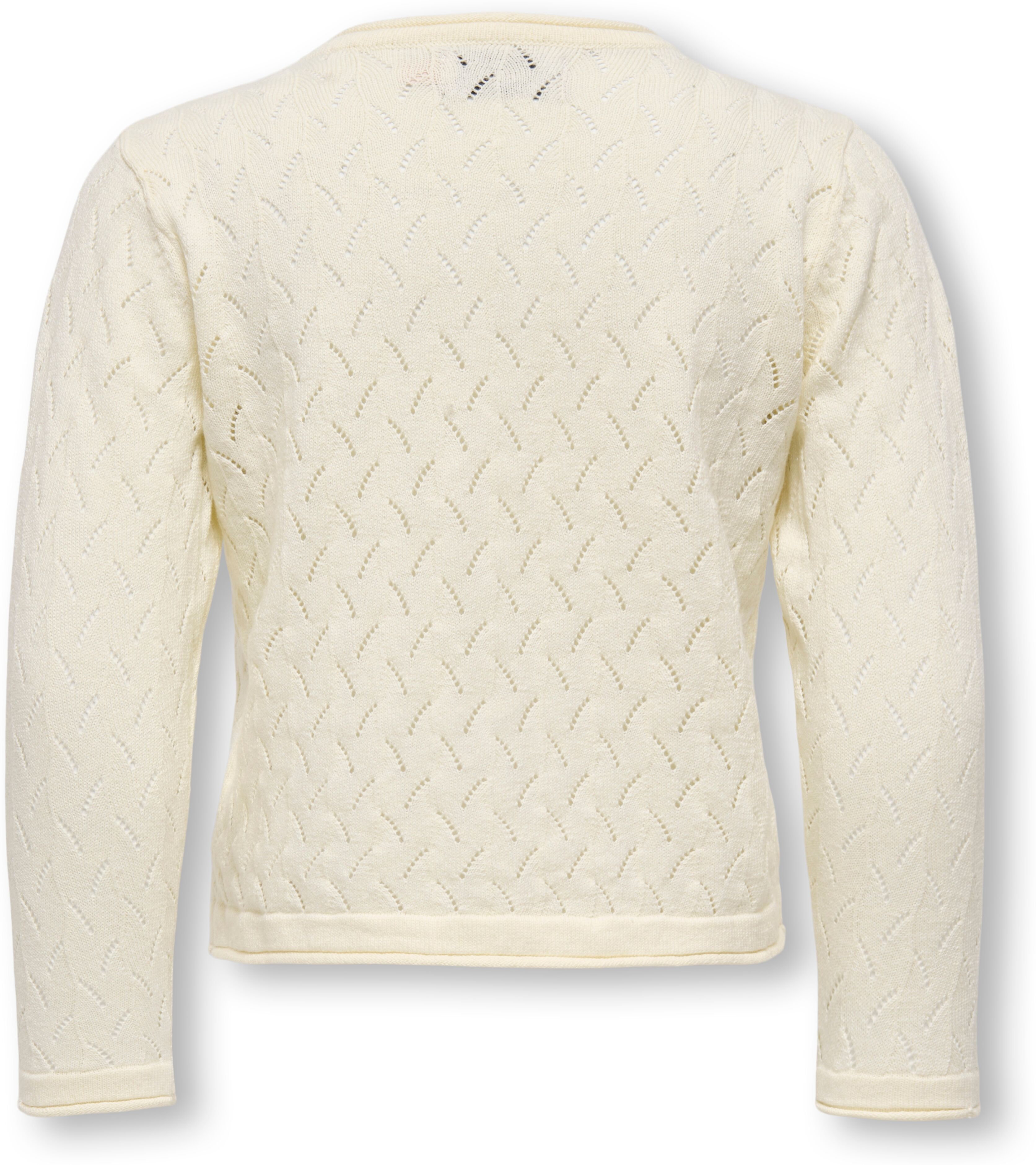 Strickjacke KIDS ONLY "KMGMEGAN LIFE LS CARDIGAN KNT NOOS", Mädchen, Gr. 128, beige (weißcap gray), Strick, Obermaterial: 100% Baumwolle, Strukturmuster, unifarben, loose fit normal, Rundhals, Strickjacken Strickjacke weißcap gray 128