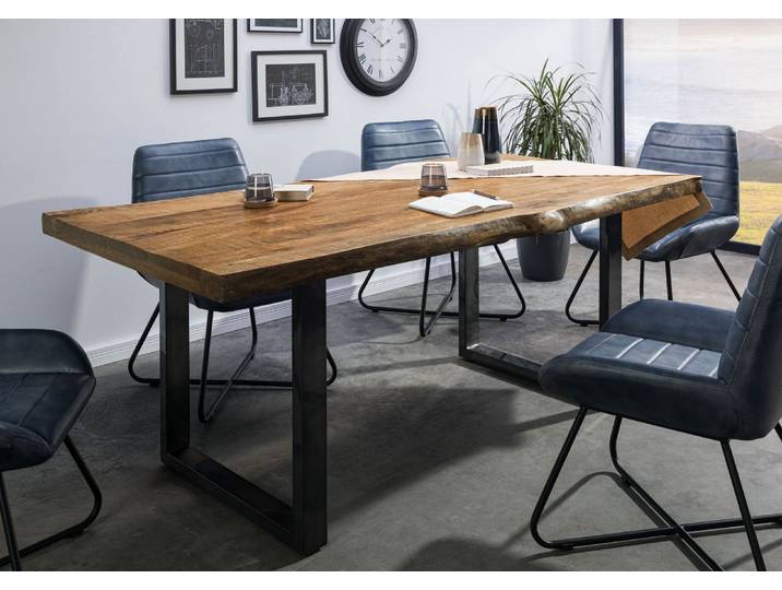 Baumtisch Mango 200x100x77 natur lackiert / U-Beine anthrazit glänzend FREEFORM 5