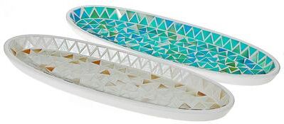 IH Casa Decor Green & Taupe Mosaic Decorativerative Oval Tray Assorted - Set of 2