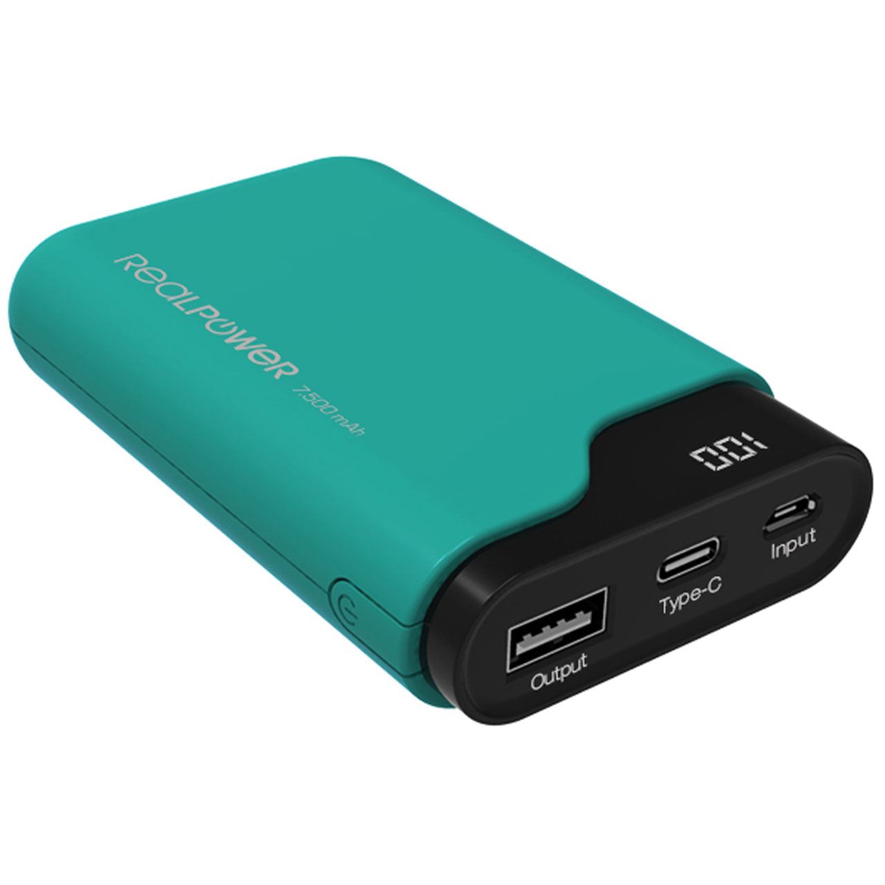 REALPOWER PB-7500C 7.500mAh mAh Gruen mit USB-C In/Out, Micro-USB In, USB Out, Display