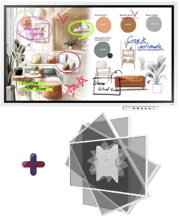 Samsung Flip WM65FX Flipchart 164 cm 65 Zoll inkl. Neomounts WL85-515WH16 drehbare Wandhalterung & Tray CY-TF65BBC LH65WMFWBGCXEN+WL85-515WH16+CY-TF65BFCXEN