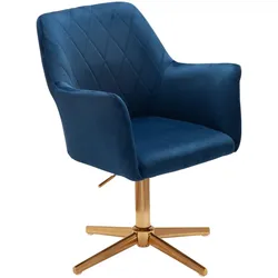 DREHSTUHL Samt mit Armlehnen Eisengestell 360° Funktion, Blau 97x55x55 cm