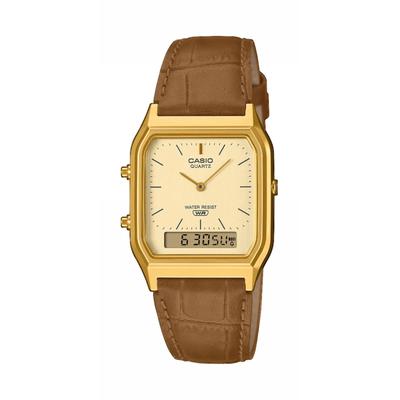 Chronograph CASIO VINTAGE, braun, goldfarben, Armbanduhren, Damen, Chronograph, Quarzuhr, Armbanduhr, Damenuhr, Herrenuhr, Lederarmband, analog