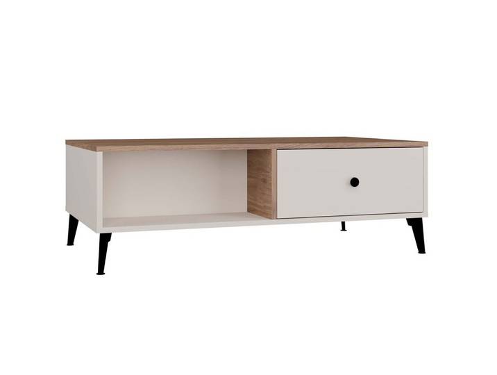 ibonto Couchtisch Couchtisch 110 cm mit 2 Schubladen, 2 Fächern, Kaschmir