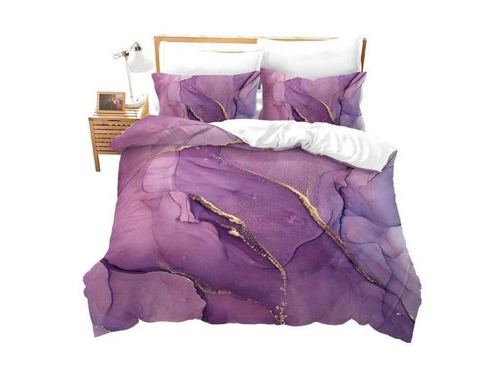 LuxusKollektion Jugendbettwäsche Bettwäsche 135x200 Marmor Lila Gold Glitzer
