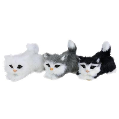 Dekofigur I.GE.A. "Tierfigur mini Katzen 3er Set", weiß, B:8cm H:7cm, Polyester, Dekofiguren, Kunstfell Statue Ornament Dekotier Deko-Objekt Pelztier Plüschtier