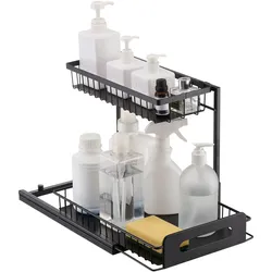 VEVOR Ausziehbarer Spülschrank-Organizer mit 2 Ebenen unter Waschbecken Regal (27x36 cm) Gewürzregal Küchenregal Lagerregal Organizer für Küche Badezimmer 317x394x330 mm (Installationsgröße)