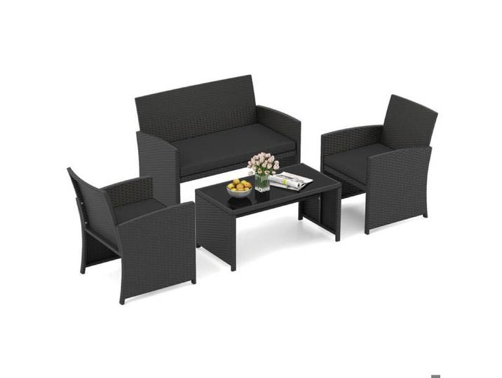 Pour Jardin Balcon Terrasse Salon de Jardin 4 Pièces Ensemble d'Extérieur en Résine Tressée Noire avec Table Basse