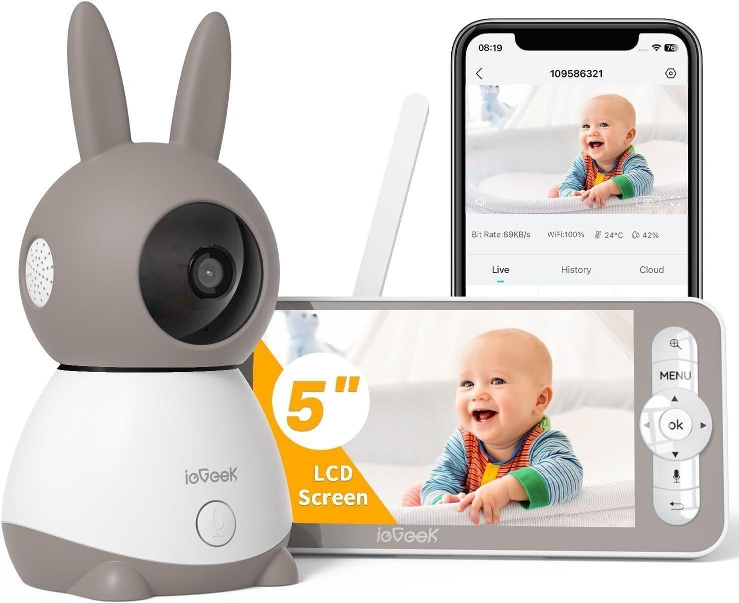 ieGeek Video-Babyphone Kinderkamera, Baby Kamera, Babyphone, Bewegungserkennung, Eco-Mode, Nachtsicht,300m Reichweite,Strahlungsarm,Audio-Überwachung