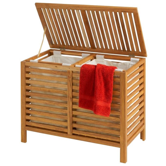 Relaxdays Wasmand met 2 vakken en deksel, 150 l, bruin
