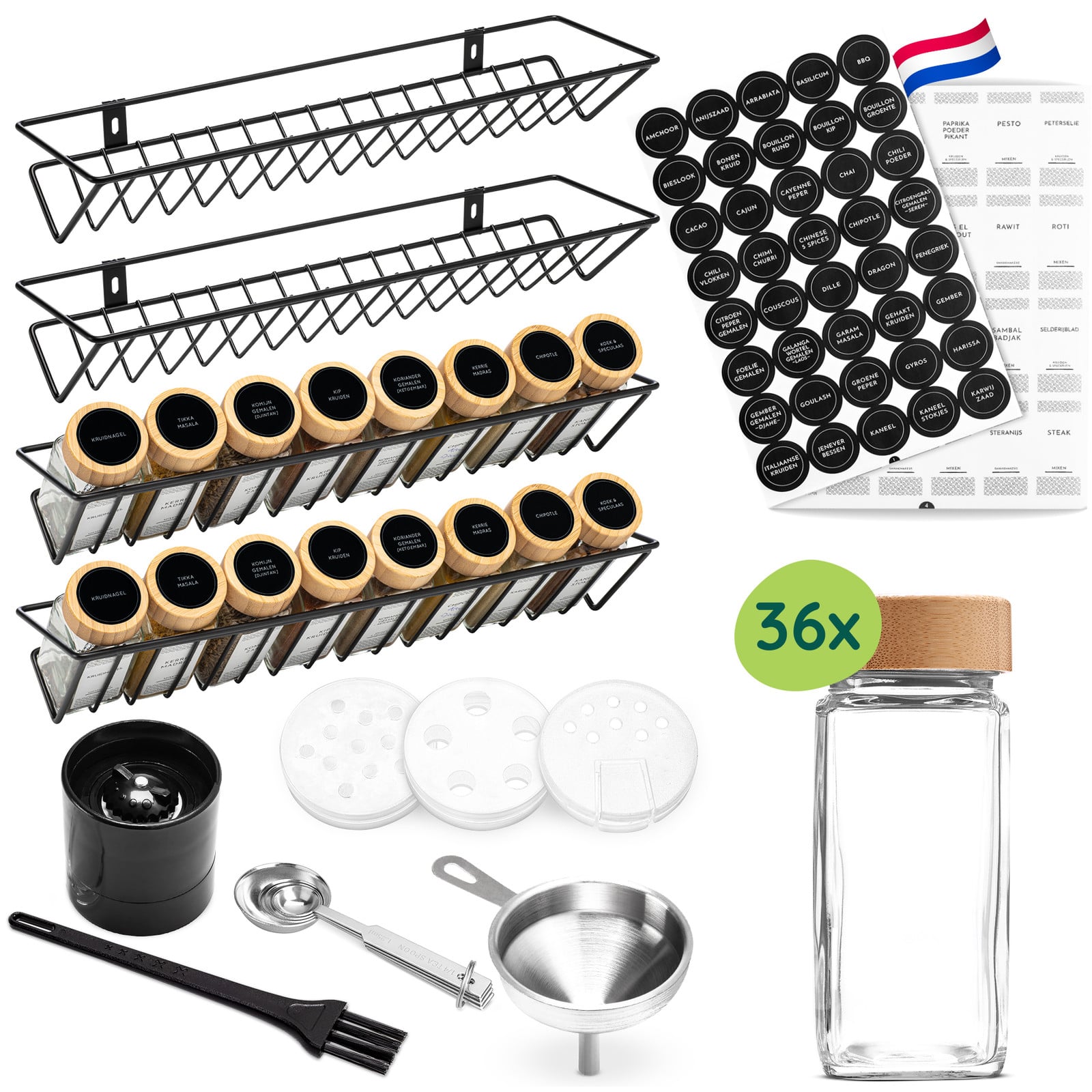 XIVADA Ophangbaar kruidenrek met 36 kruidenpotjes en 240 kruidenlabels