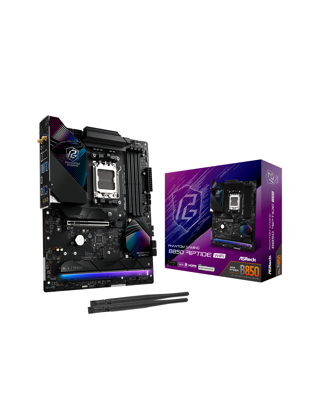 ASRock B850 Riptide WiFi Mainboard - AMD B850 - AMD AM5 - DDR5 RAM - ATX