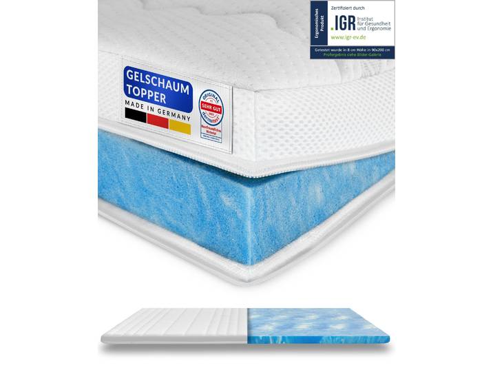 AM Qualitätsmatratzen Premium Plus Gelschaum-Topper 280x200 cm 8 cm hoch Bezug aus Lyocell Antirutschfunktion Umlaufendes Klimaband Gel-Topper 280 x 200 8cm