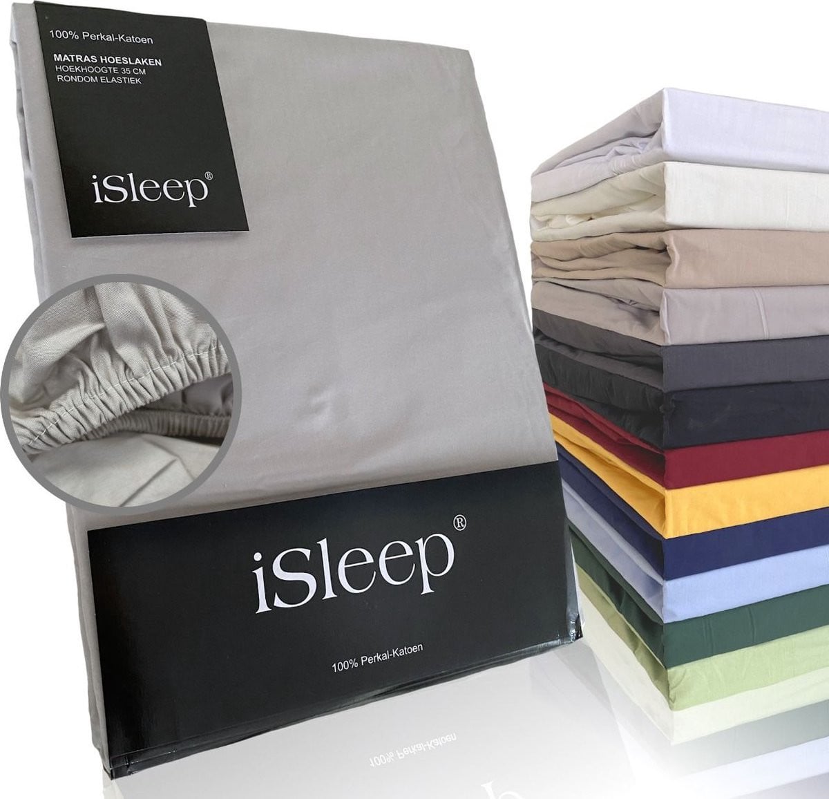 iSleep Perkal Hoeslaken - 100% Perkal Katoen - Eenpersoons - 90x220 cm - Zilver