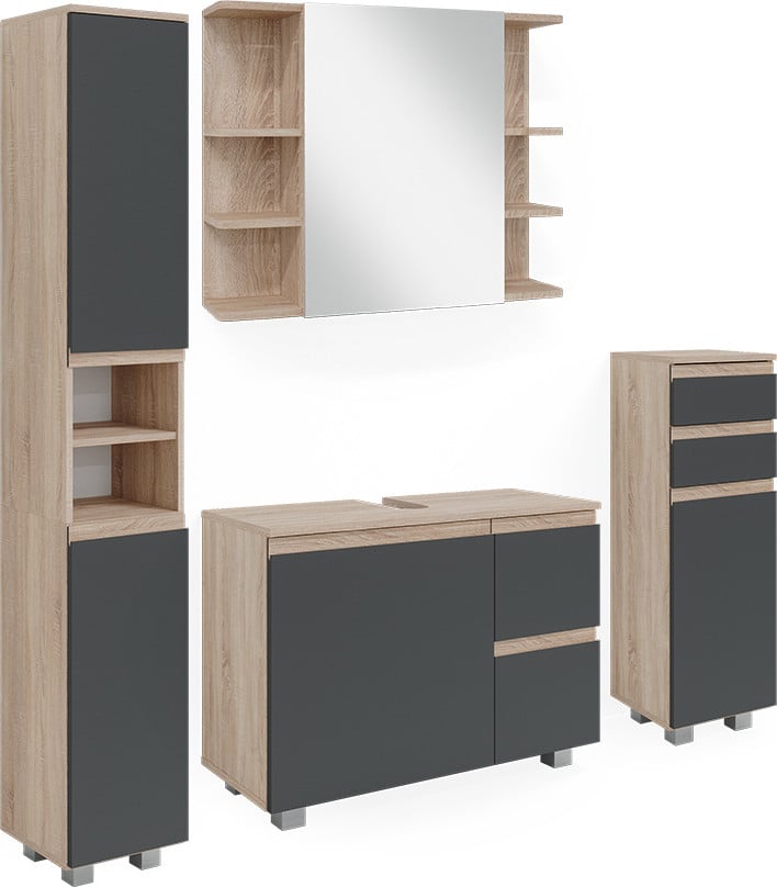 Vicco Badkamermeubel set J-Shape Sonoma 4-delig, Model 40127