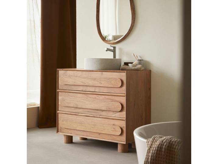 Waschtischunterschrank aus massivem Akazienholz 90 cm - Olga - Natur