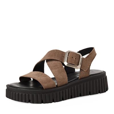 Sandalette TAMARIS, Damen, Gr. 41, Synthetik, braun (taupe), Veloursleder, aufgeraut, unifarben, Schuhe Sandalette, Plateau, Riemchensandale, Sommerschuh mit Touch It-Ausstattung