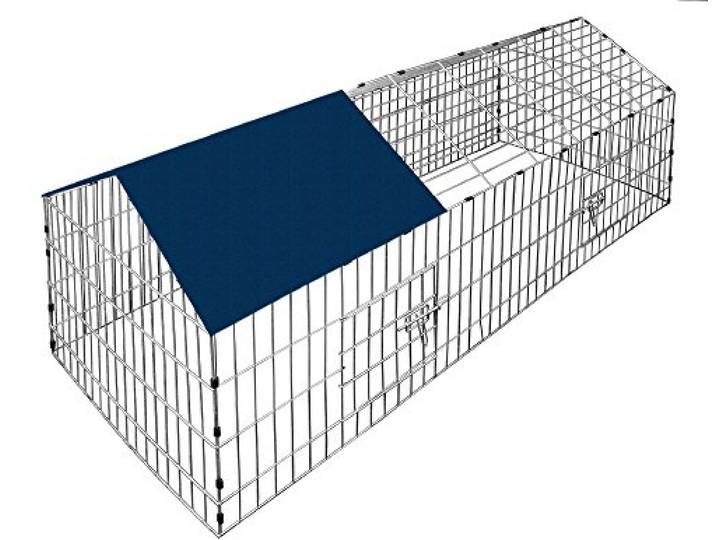 Konijnen Behuizing Ren Kooi met Blauwe Zonnebescherming 1.80m Cavia Varken Looprek Hok Kooi