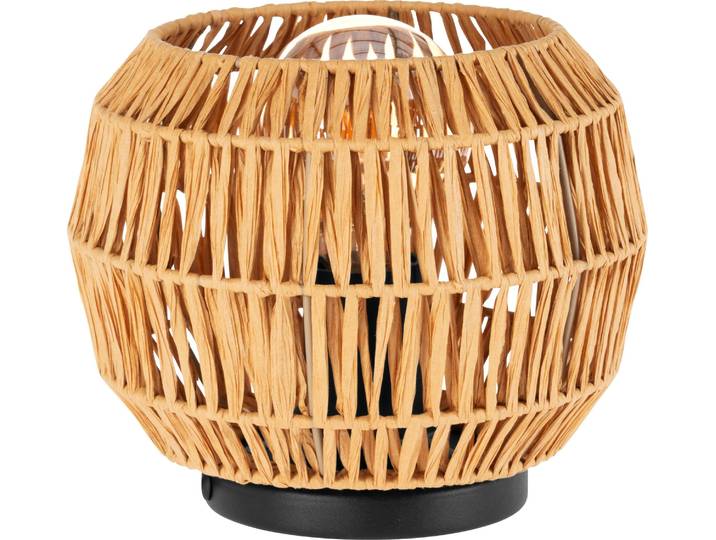 EGLO Tischlampe Sheldon, runde Deko Tischleuchte Wohnzimmer, Nachtischlampe Boho, Schlafzimmer Lampe mit Lampenschirm aus Bast Papier, E27, Ø 21 cm