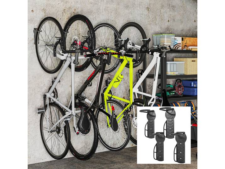 SPORTNOW Lot de 4 Supports Vélo Muraux Intérieur/Extérieur Noir