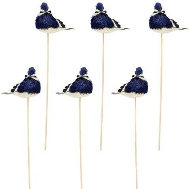 Worth Imports "3"" Sisal Natural Look Bird on a 12"" Wood Pick, Set of 6 - 15"