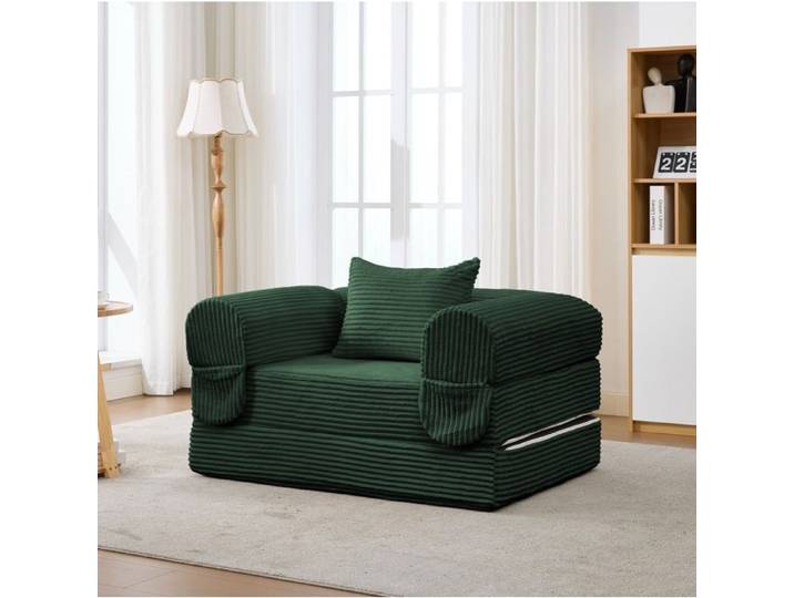 ROVRYN fauteuil convertible 2 en 1 1 place vert en velours cotele avec coussin chauffeuse lit simple gain de place