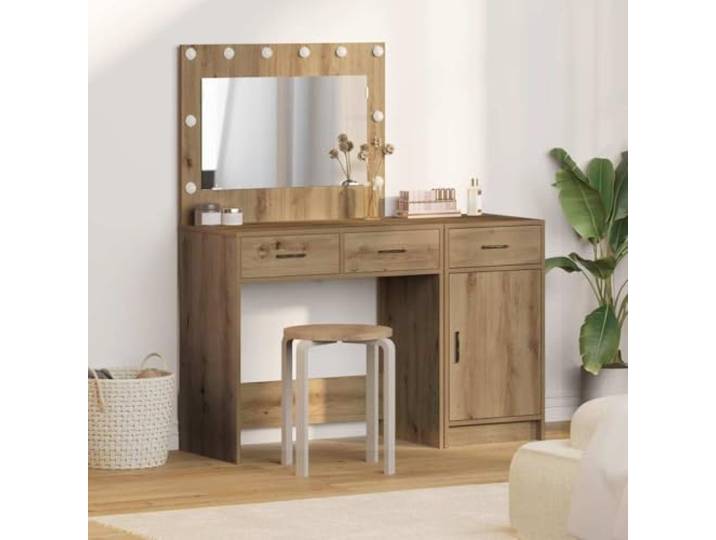 Xolmizyn Schminktisch mit LED Spiegelbeleuchtung, 2er Set, Braun, 78.5cm Platzsparendes Design, Inklusive 3 Schubladen