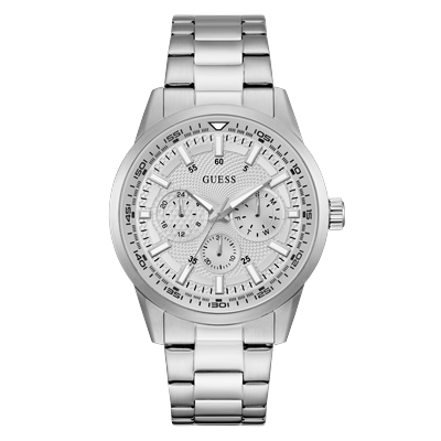 Multifunktionsuhr GUESS "TREY", silber (silberfarben), Armbanduhren, Herren, Quarzuhr, Armbanduhr, Herrenuhr, Edelstahlarmband, Datum