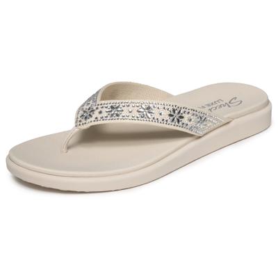 Zehentrenner SKECHERS "MEDITATION LUXE", Damen, Gr. 40, Textil, beige (sanftes weiß), Glitzer, Schuhe Zehentrenner, Sommerschuh, Strandschuh, Urlaubsschuh mit Glitzersteine