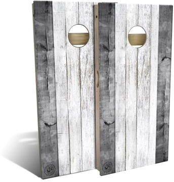 Skip's Garage Grey Barn Wood Outdoor Cornhole Board Set
