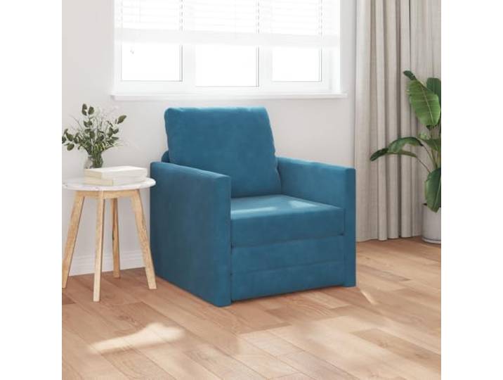 HEFZGDB 2-in-1 Schlafsessel Blau 74x77x81 cm Samt Polsterung - Eckige Kanten Klare Linien Modernes Design - Weiche Sitzgelegenheit Stabiler Naturholzrahmen Fleckenresistent Kompakt