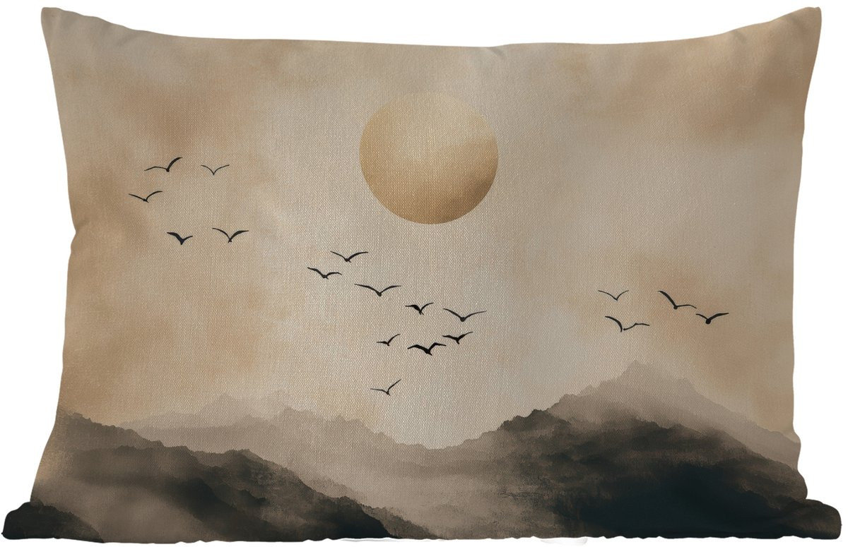 Weerbestendige Japandi buitenkussens met vogellandschap, 60 x 40 cm