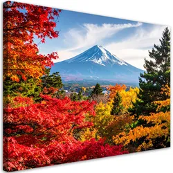 LEINWANDBILD Japanischer Berg Fuji Blätter Landschaft 120x80cm