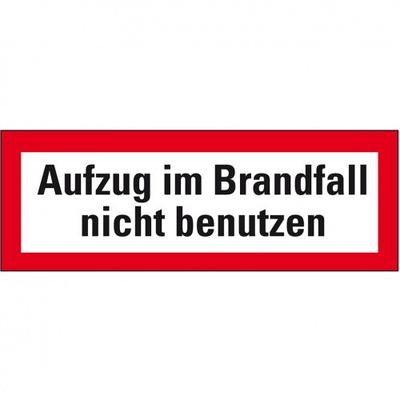 Aufkleber I Feuerwehrschild Aufzug im Brandfall nicht benutzen, DIN 4066, Folie, 297x105mm, DIN 4066