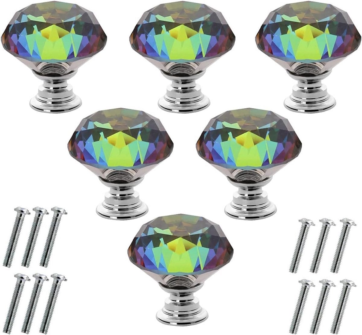 6x Diamant Kristallen Kastknoppen 30mm - Luxe Lade Trekkers voor Keukenkast & Dressoir - Multikleur