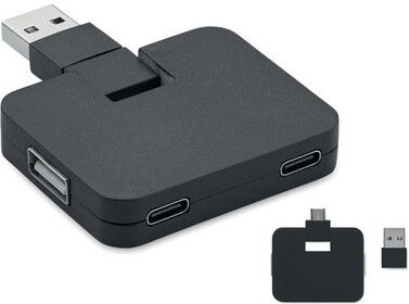 Hub USB 4 Ports Personnalisé - SQUARE-C ABS noir